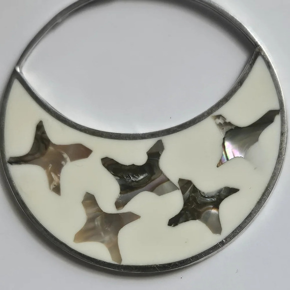Vintage Alpaca Mexico Abalone Shell stars Silver Pendant - Picture 7 of 11